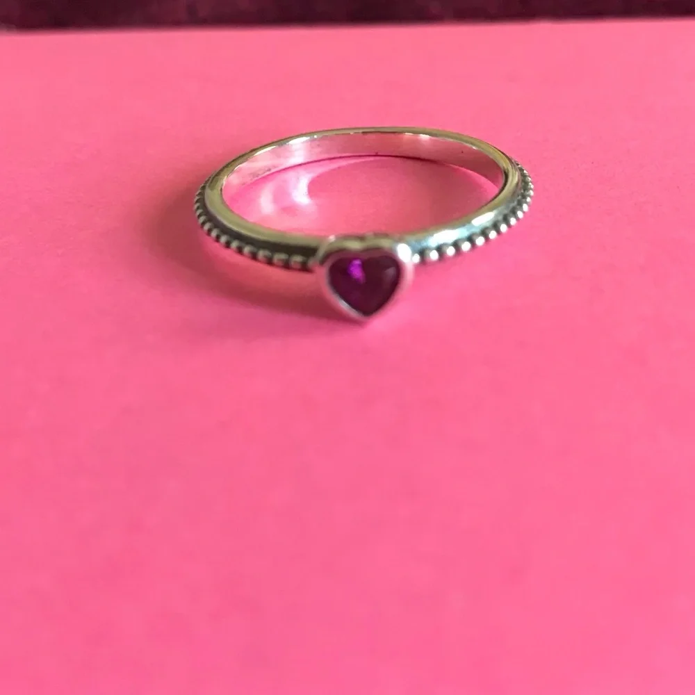 Sterling Silver Heart Ring with Pink Crystal